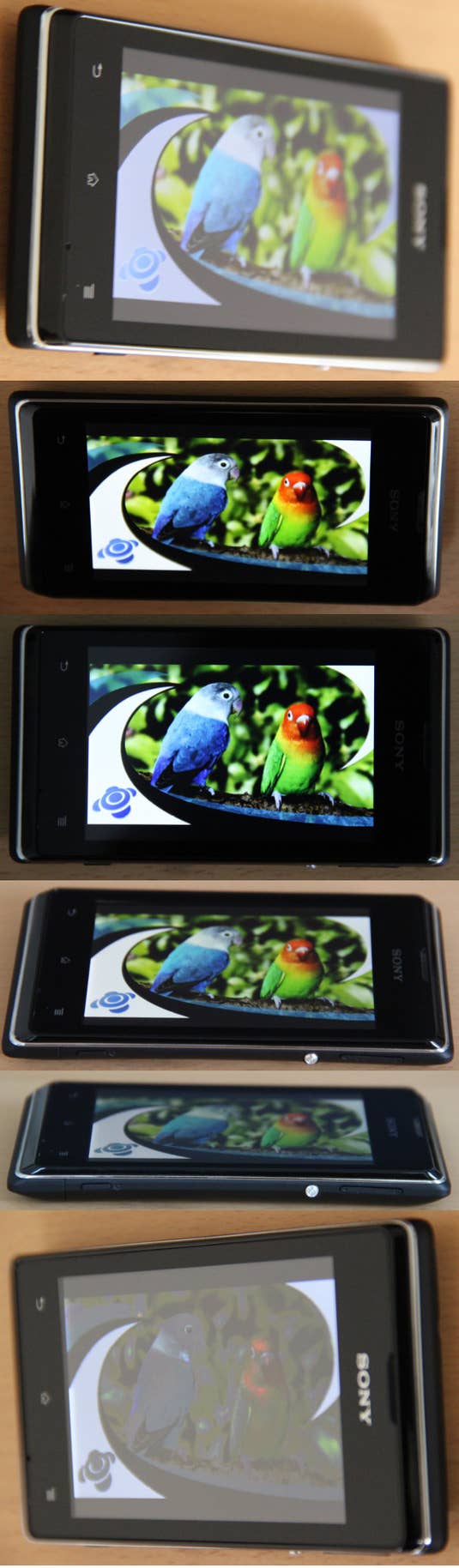 Das Display des Sony Xperia E aus verschiedenen Blickwinkeln