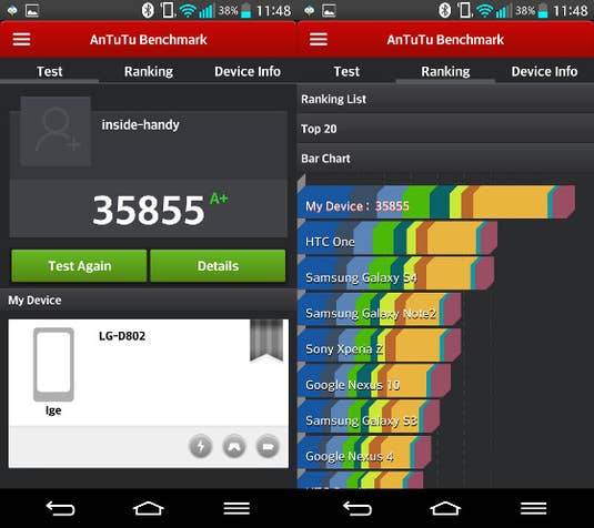 Das LG G2 im AnTuTu-Benchmarktest Das LG G2 im AnTuTu-Benchmarktest