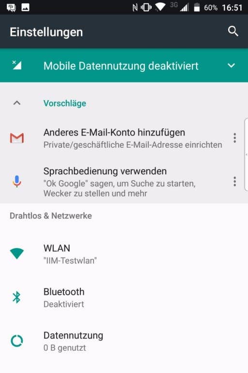 Das Menü des BlackBerry KEYone