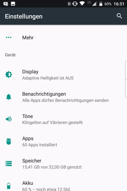 Das Menü des BlackBerry KEYone