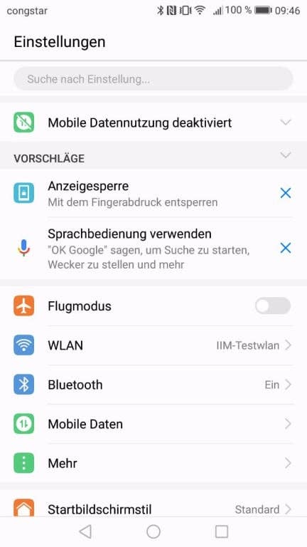 Das Menü des Huawei P10