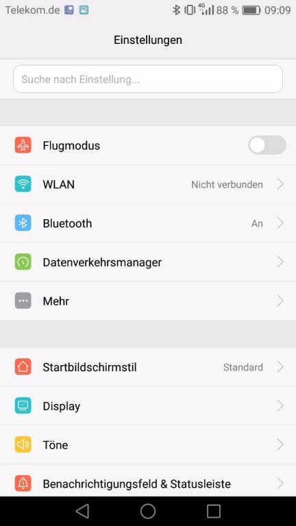 Das Menü des Huawei P9