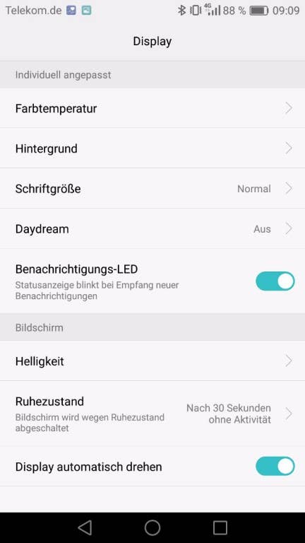 Das Menü des Huawei P9