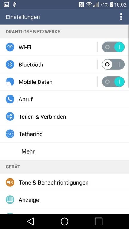 Das Menü des LG G4