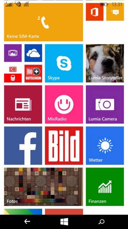 Das Menü des Lumia 640 Dual SIM