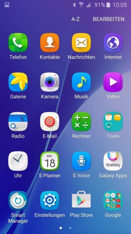 Das Menü des Samsung Galaxy A3 (2016)