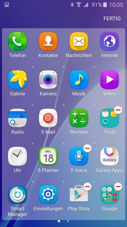 Das Menü des Samsung Galaxy A3 (2016)