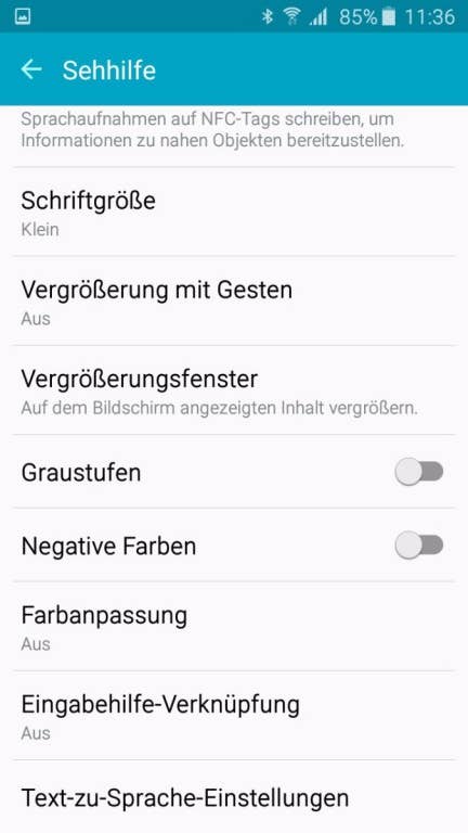 Das Menü des Samsung Galaxy A3 (2016)