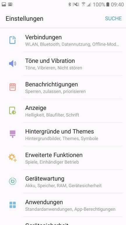 Das Menü des Samsung Galaxy A5 (2017)