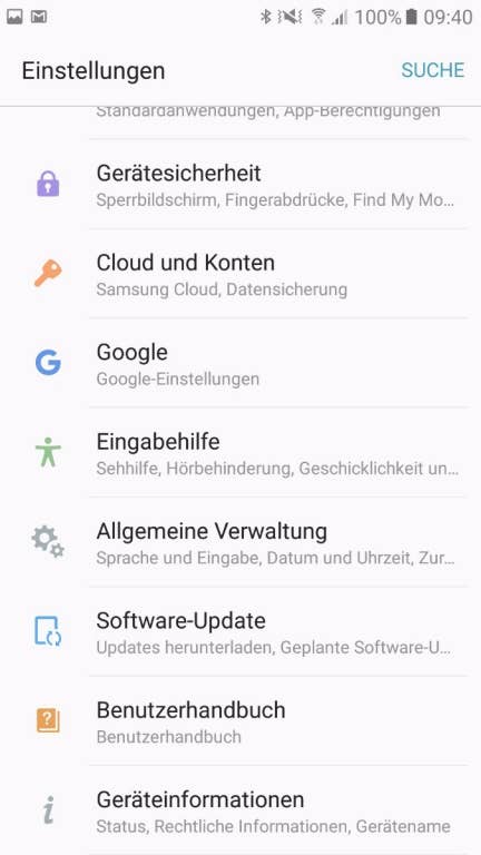 Das Menü des Samsung Galaxy A5 (2017)