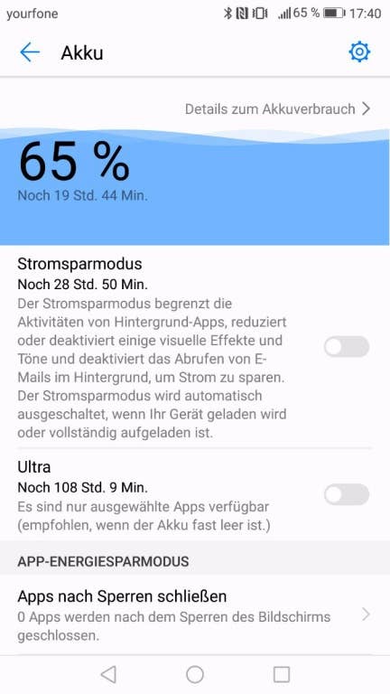 Das Verhalten des Akkus im Huawei P8 Lite (2017)