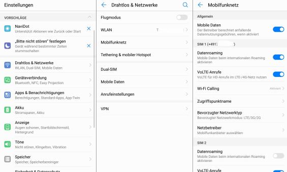 So kann Datenroaming beim Huawei Mate 10 pro eingeschaltet werden