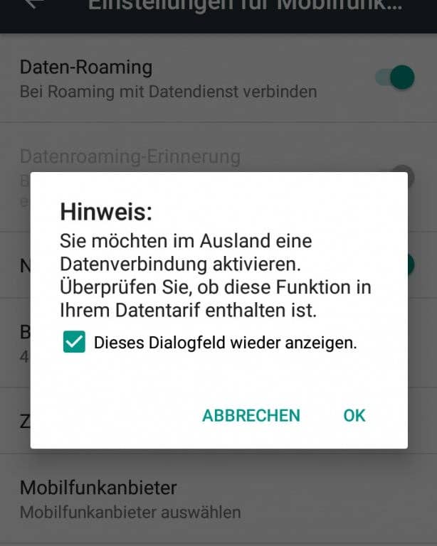 Daten-Roaming-Einstellungen unter Android