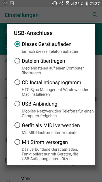 In diesem Menü können Nutzer Datenübertragungen anpassen.