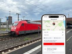 Ein Zug der Deutschen Bahn und der DB Navigator