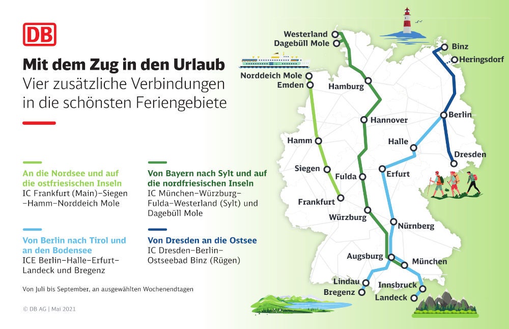 Grafik zu zusätzlichen Zügen im Sommerfahrplan 2021 der Deutschen Bahn.