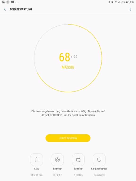Der Akkumanager im Samsung Galaxy Tab S3