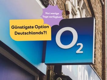 O2-Logo auf einem Schild, davor der Hinweis auf ein aktuelles Angebot, welches nur wenige Tage gilt