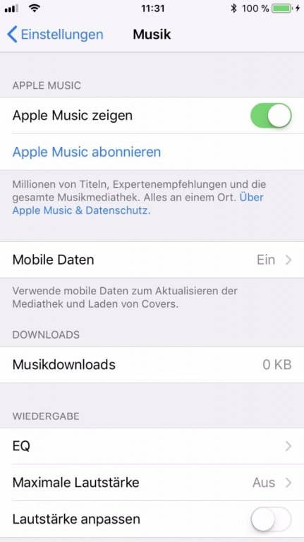 Der Musik-Player des Apple iPhone 8