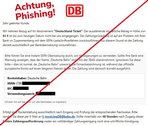 Phishing-Mail im Namen der Deutschen Bahn