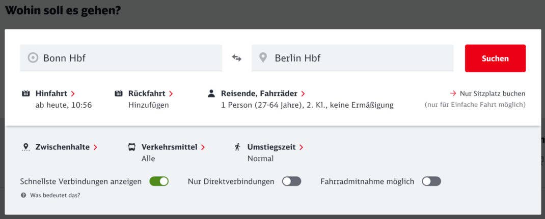 Neue Verbindungssuche der Deutschen Bahn