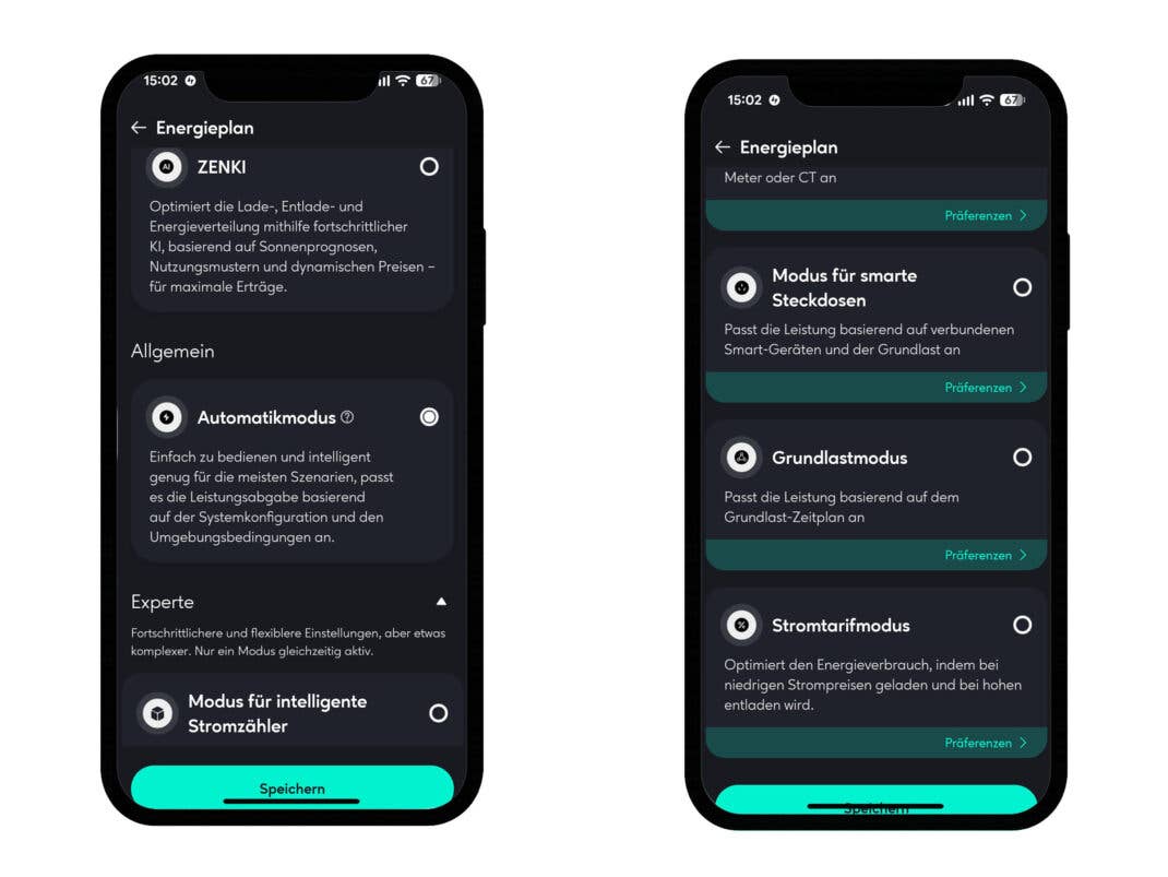 Übersicht der Modi in der Zendure App