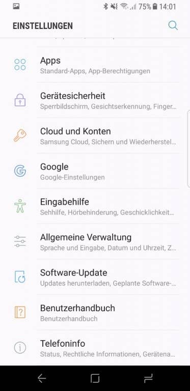 Die Benutzeroberfläche des Samsung Galaxy S8