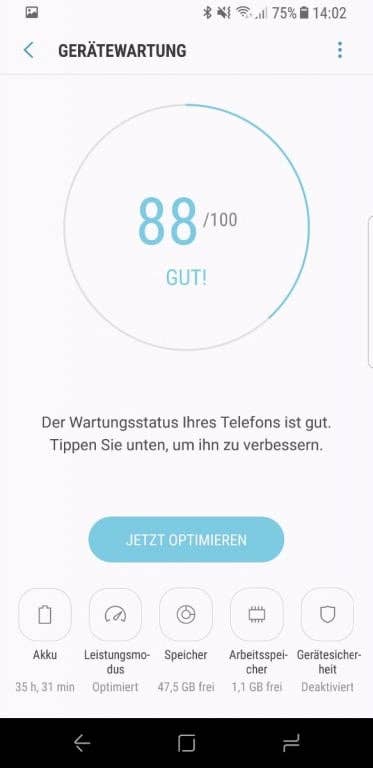 Die Benutzeroberfläche des Samsung Galaxy S8