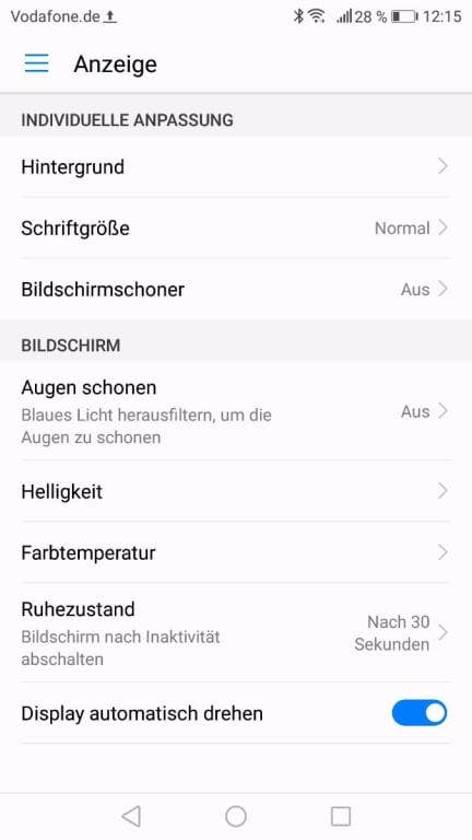 Die Display-Einstellungen des Huawei Nova 2