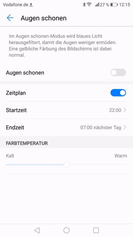 Die Display-Einstellungen des Huawei Nova 2