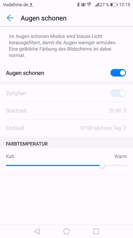 Die Display-Einstellungen des Huawei Nova 2