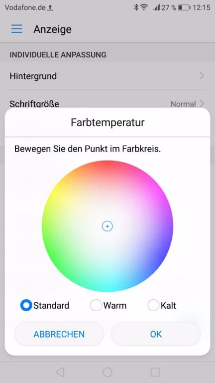 Die Display-Einstellungen des Huawei Nova 2