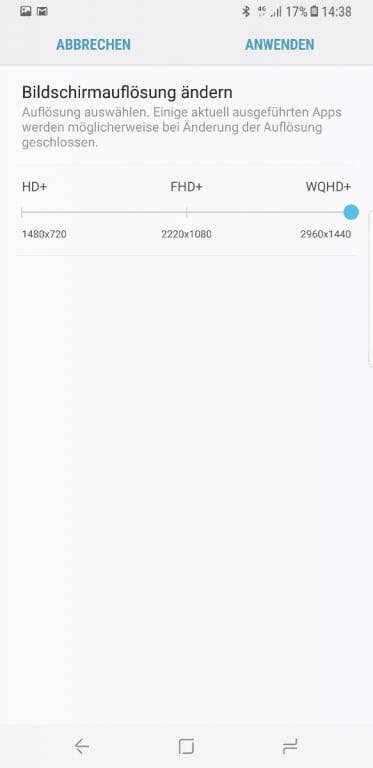 Die Display-Einstellungen des Samsung Galaxy S8+