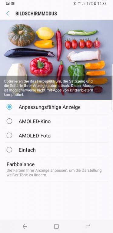 Die Display-Einstellungen des Samsung Galaxy S8+