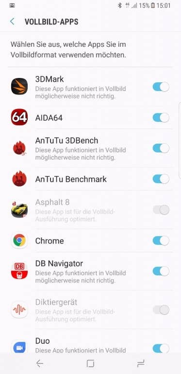 Die Display-Einstellungen des Samsung Galaxy S8+