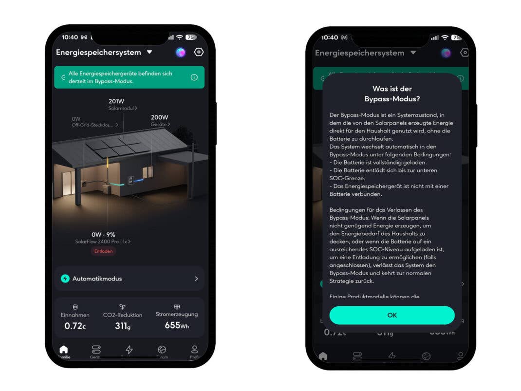Zendure App Ansicht Hinweise für Nutzer