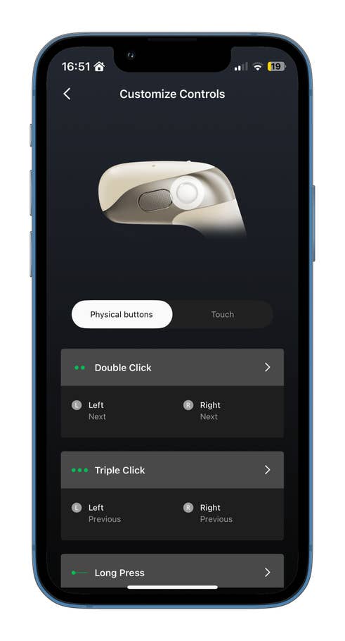 Anpassung der Knopf-Funktionen in der Shokz App