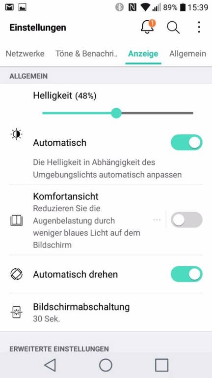 Die Menüs des LG K10 (2017)