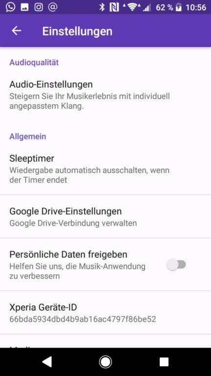 Die Musik-App des Xperia XZ1 Compact