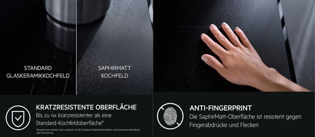 Die Textur des Keramikglases wirkt sehr edel; aber noch viel besser - das Glas schützt hervorragend vor Kratzern.