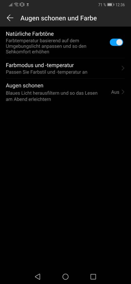 Screenshot der Display-Einstellungen des Huawei Mate 20 Pro