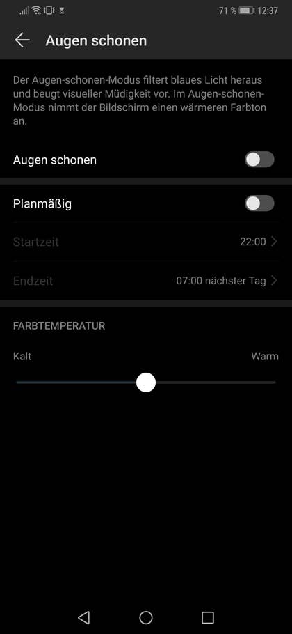 Screenshot der Display-Einstellungen des Huawei Mate 20 Pro