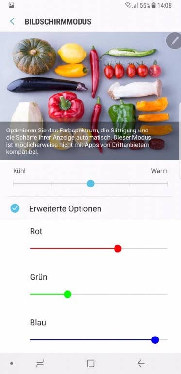 Display-Einstellungen des Galaxy Note 8