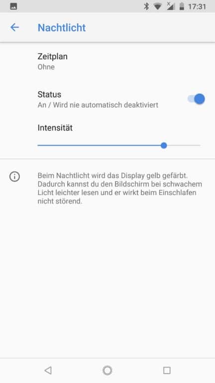 Display-Einstellungen des Nokia 8 Sirocco