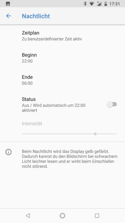 Display-Einstellungen des Nokia 8 Sirocco