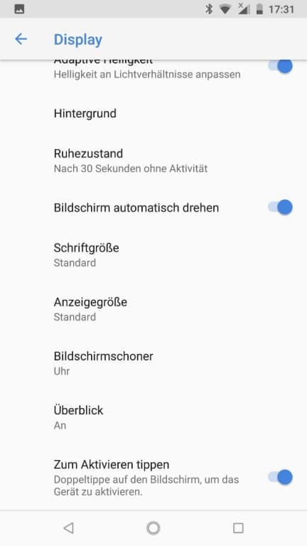 Display-Einstellungen des Nokia 8 Sirocco