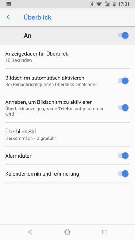 Display-Einstellungen des Nokia 8 Sirocco