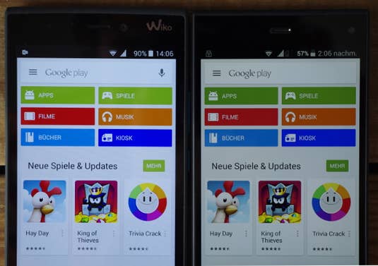 Displayhelligkeit Wiko Rige 4G vs. Phicomm Passion