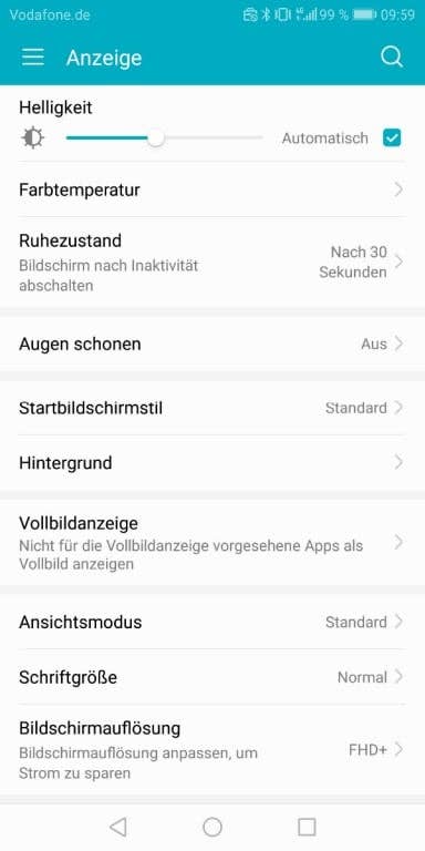 Displayyeigenschaften und -einstellungen des Honor View 10