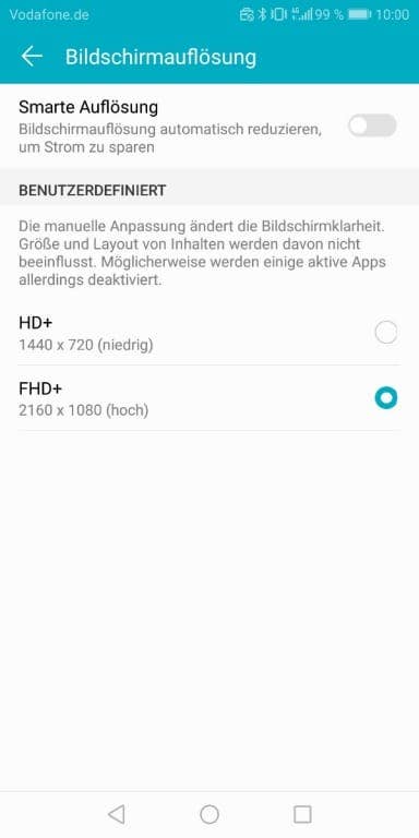 Displayyeigenschaften und -einstellungen des Honor View 10